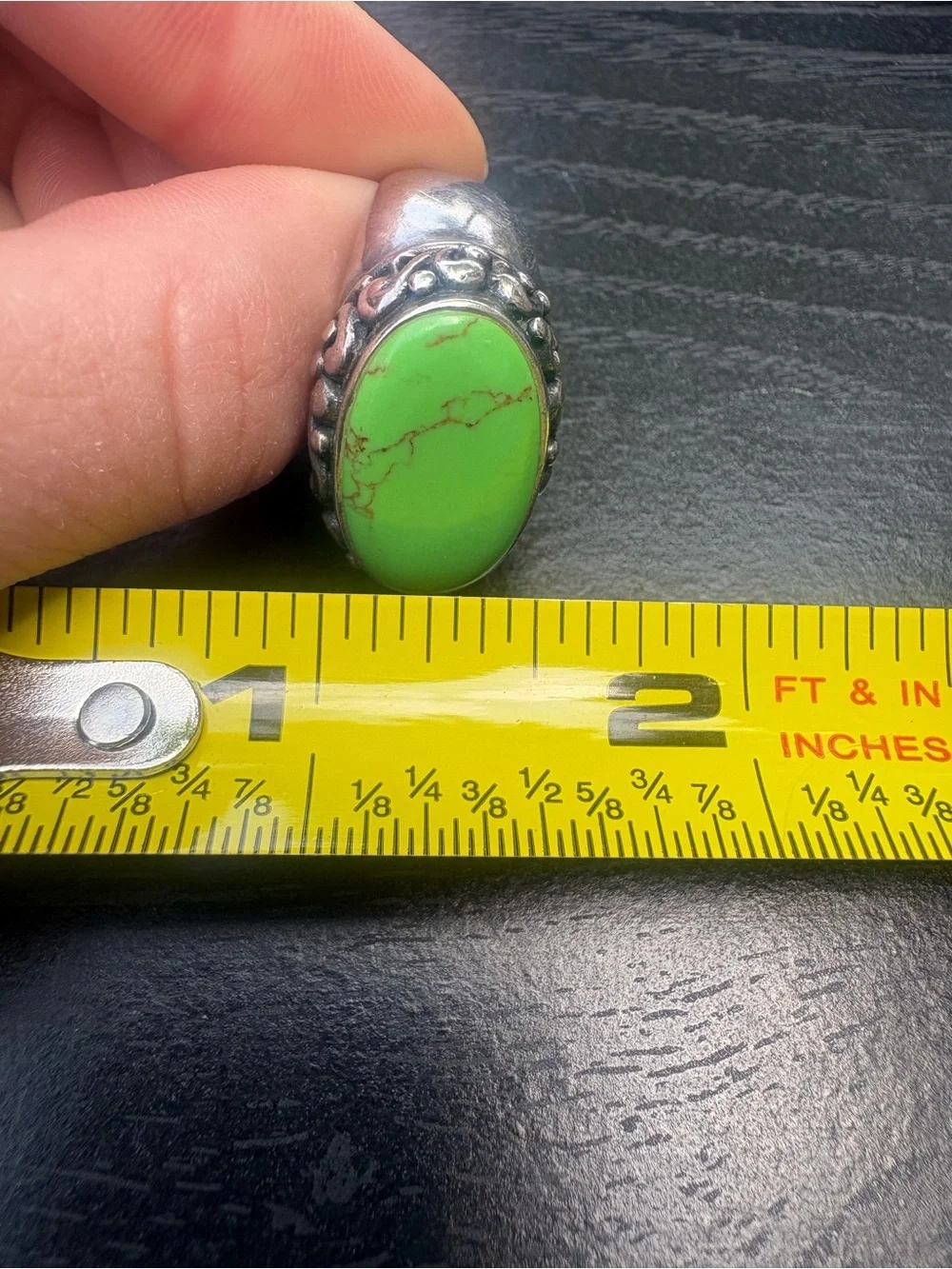 Vintage Bohemian Green Turquoise  Sterling Silver Statement Ring - Size 7.75